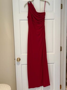 Ralph Lauren One-Shoulder Crimson Evening Gown